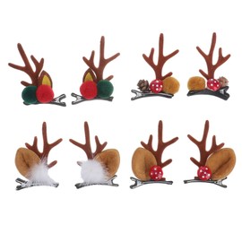 Lurrose Antler Hair Clip 4 Pairs Cute Reindeer Hair Clips Alligator Deer Horn and Ears Hair Pins for Christmas Party (Brown)