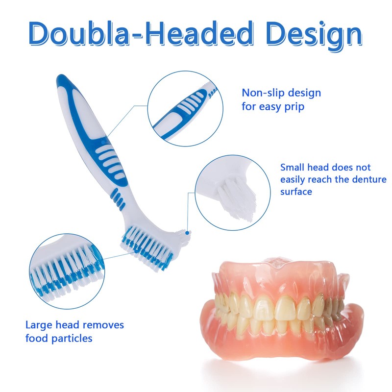 Geodurn Denture Brush, 2 Pieces False Teeth Toothbrush with White