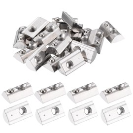 uxcell 20Pcs M6 T Spring Nut Fastener Carbon Steel Nickel Plated Half Round Roll in Spring T Slot Nut for Aluminum Profile 3D Printer, CNC Router 4040 Series