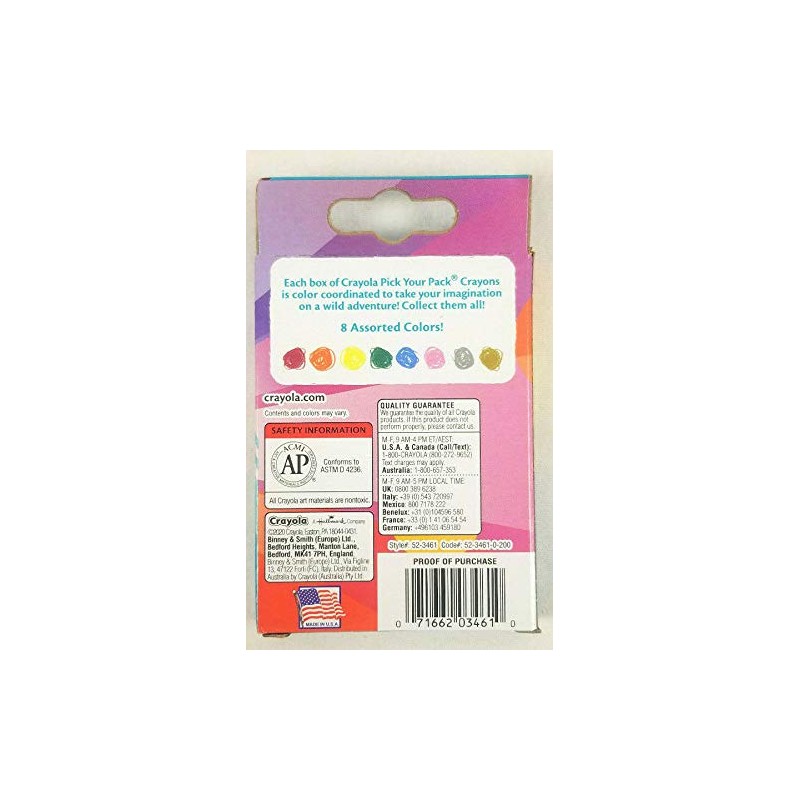 Crayola Uni-Crayons 8 Count Flip Top Box Unicorn Colors