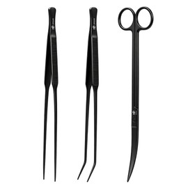 LINLAN 9.8-Inch Aquarium Aquascaping Tool Kit, Fully Rounded Edges Curved Scissors and Tweezers, Carbonized Anti-Rust, for Aquatic Plant Planting, Layering Shaping & Daily Maintenance