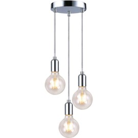 Modern Spiral 3 Pendant Light Fitting, Retro E27 Edison Style Lamp Holder ,Suspended Pendant Ceiling Light Fitting-Chrome