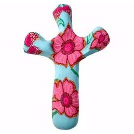 Calypso Studios by First & Main 3" Pink Garden Comforting Clay Pocket Cross