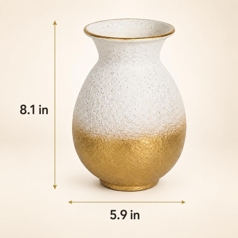 Textured Metal Vase, 7.6 x 5.1 Inch, White and Gold