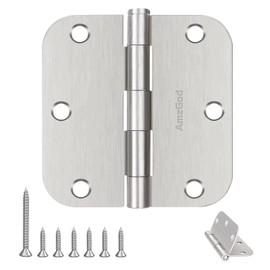 AmzGod Door Hinges Brushed Nickel - 3 Pack Nickel Door Hinges 3.5 Inch Rounded Interior Satin Nickel Door Hinges with 5/8" Radius - Flat Iron Residential Standard 3 1/2 Inches Silver Door Hardware