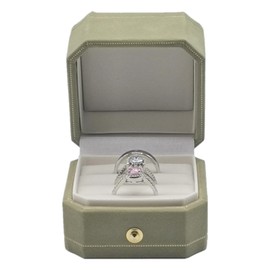 MTJYQYF 3 Slots Velvet Jewelry Ring Box, Octagon Engagement Ring Box Ring Display Holder Case with Hinged Lid for Proposal Engagement Wedding, 2.44x2.44x2.17 IN -U2-PRB003-Green