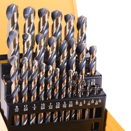 ROGAPER 29Pcs Drill Bit Set, 135 Tip HSS with Black and Gold Finish, Metal Twist Jobber Drill Bit Kit for Hardened Metal, Steel, Plastic, Wood with Indexed Storage Case, 1/16" - 1/2"