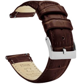 BARTON WATCH BANDS, 22mm Coffee Brown - Long - Alligator Grain - Quick Release Leather Watch Bands