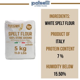 Polselli 100% Stone Ground Spelt (Farro) Flour – 5kg / 11 lb – Ancient Whole Grain, High Protein, All-Purpose for Bread, Pizza, Pasta & Pastries – Imported from Italy
