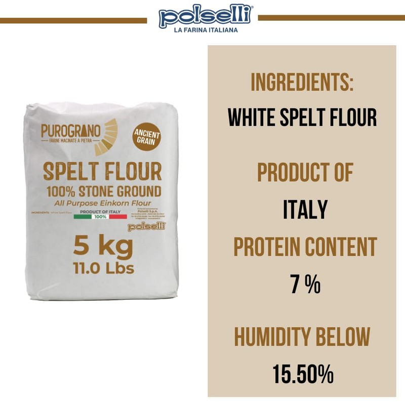 Polselli 100% Stone Ground Spelt (Farro) Flour – 5kg /