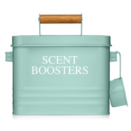 Calindiana Modern Farmhouse Metal Laundry Scent Booster Beads Dispenser Container with Scoop for Laundry Room Decor and Accessories and Space Saving Laundry Room Organization and Storage, Mint