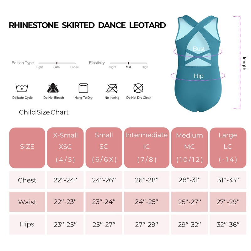 Phineein - Maillot de gimnasia para niñas, espalda cruzada, sin