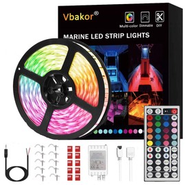 Vbakor Boat Led Strip Lights, 16.4FT Marine Pontoon Boat Lights, Waterproof Boats Deck Light, Multi-Color Boats Interior Deck Cabin Light for Pontoon Jon Bass Yacht, Night Fishing Lighting