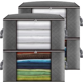 90L Clothes Storage Bags 4Pack Large Capacity Storage Boxes with Lid, Foldable Storage Bags with Reinforced Handle for Moving House with Durable Handles for Clothing, Duvet, Bedding, Pillows(Grey)