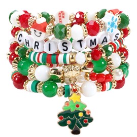 Ardorchid Christmas Bracelets for Women Xmas Tree Snowman Snowflake Santa Claus Stackable Heishi Beaded Stretch Bracelet