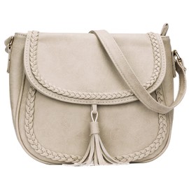KKXIU Casual Flap Saddle Crossbody Bags for Women Purses and Handbags with Tassel (Z-Beige)