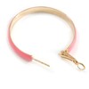 Wide Pink Enamel Hoop Earrings In Gold Tone/Medium Size/40mm D