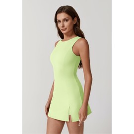 QINSEN Womens Sleeveless Athletic Dress Sleeveless Crew Neck Golf Dress with Shorts Lime Cream S