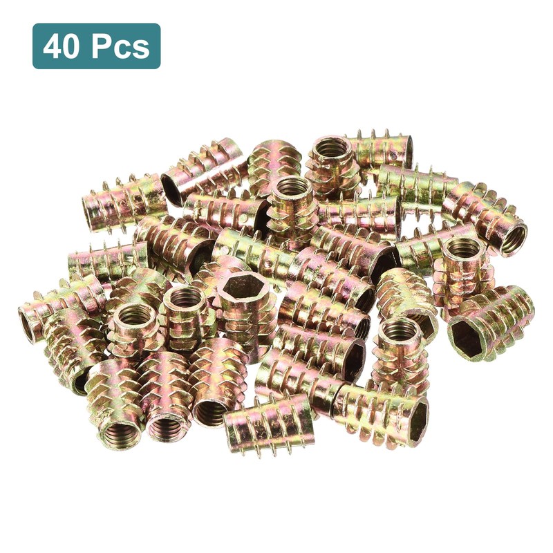 sourcing map 40Pcs Hex Threaded Inserts, M6-1x15 Zinc Alloy Hex-Flush
