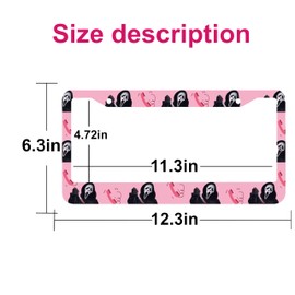 2 Pack License Plate Frames for Women Car Plate Holder Cover Cute Funny Horror Ghost Skull Face Metal Tag Frame Stainless Steel Car Front Rear Plate Decor
