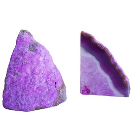 Sisamn Natural Pink Dyed Agate Geode Bookends - 2 to 3 lb Heavy Duty Rock Crystal Stone Book Ends for Shelves, with Rubber Bumpers, Decorative Book Holders for Home Office