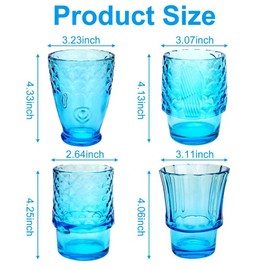 JBESUHI Set of 4 Blue Koi Fish Stackable Drinking Glass Tumblers