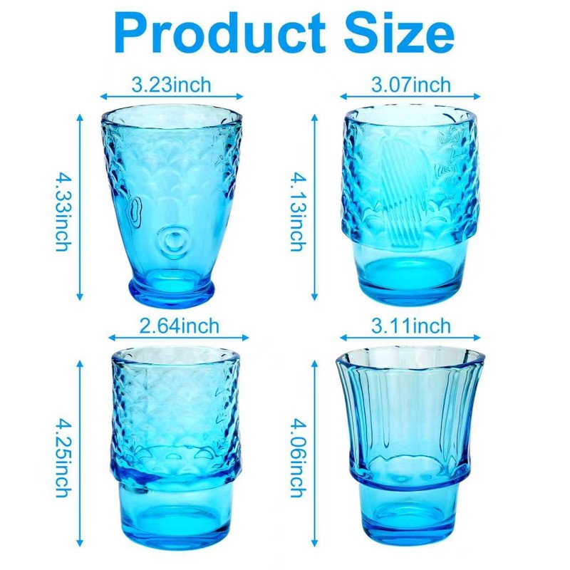 JBESUHI Set of 4 Blue Koi Fish Stackable Drinking Glass