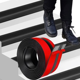 Stair Nosing, Vinyl Stair Nose Rubber Stair Edge Protector, Stair Edge Trim Self Adhesive Waterproof Stair Edging for Indoor & Outdoor Black 5Ft