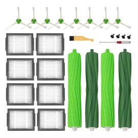 Replacement Parts for iRobot Roomba i7 i7+ i2 i3 i3+ i4 i4+ i6 i6+ i8 i8+/Plus j7 j7+ E5 E6 E7, I, E & J Series Vacuum Cleaner, 2 Set Rubber Brushes, 8 HEPA Filters and 8 Side Brushes
