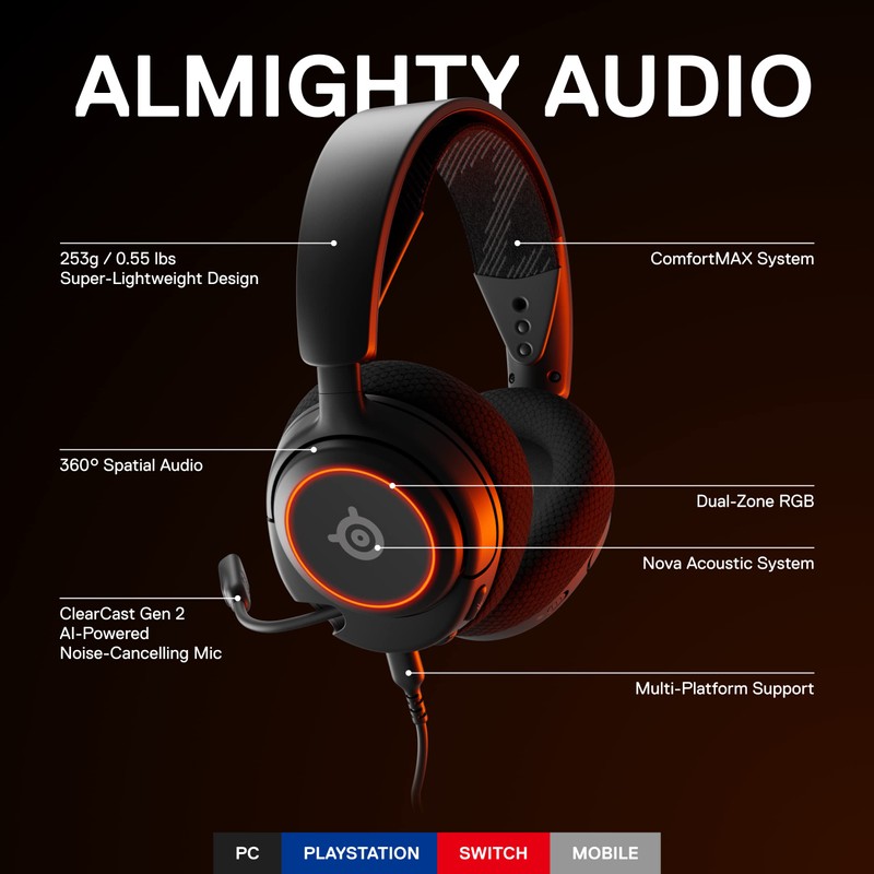 SteelSeries Arctis Nova 3 - Auriculares multiplataforma para juegos -