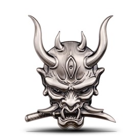 Samurai Metal Car Sticker, Japanese Hannya mask Decal, Ghost Fangs Warrior Emblem, Devil Death Skull Cool Badge for Automotive, Truck, Motorcycle (Gun Color)