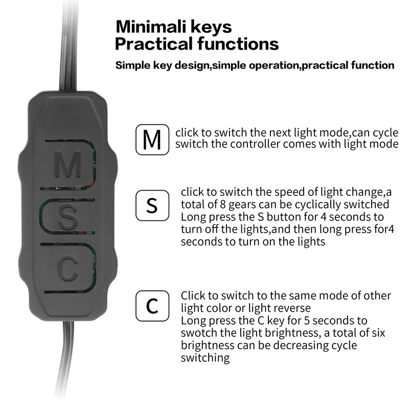 YAODHAOD Mini ARGB Controller 3‑Pin RGB 5V Controller, Built-in Light