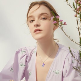 AOBOCO Butterfly Necklace Sterling Silver Cute Butterfly Heart Crystal Pendant Necklace Stylish Jewellery for Women (Purple)
