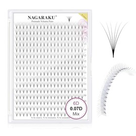 NAGARAKU Blister Extensiones de Pestañas 6D rusas pre armadas puntiaguda raíces 320 Raíces Suaves Naturales Volume Pestañas Postizas Fibras Tecnologicas para Salón de Belleza- 0.07 D Curva MIX 9-14mm