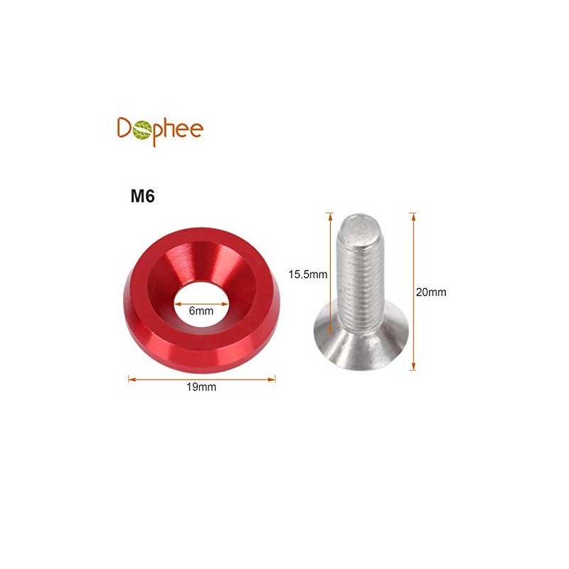 Dophee 20Pcs Billet Aluminum Bumper Fender M6 Screw Bolt Washer