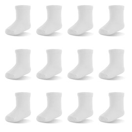 EPEIUS Unisex Baby Crew Socks with Non Slip Newborn Boys Girls Dress Socks Cotton Booties 0-3 Months White 12 Pack