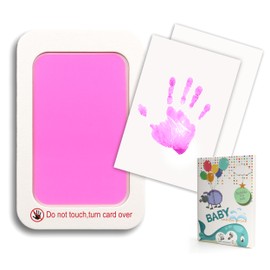Baby Footprint Kit & Handprint Kit, Cat/Dog Paw Print Kit, Safe and Non-toxic Newborn Ink Print Kit, 1 x Baby Handprint Ink Pad and 2 x Ink Print Cards for baby gift and keepsake, 1 pcs Pink