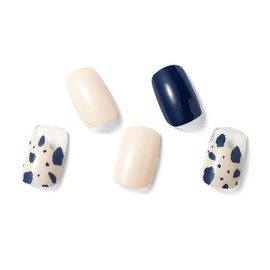 MOMSON Semi Cured Gel Nail Strips - Gel Nail Polish Stickers/Glaze Full Nail Wraps for DIY at Home - Work with Any UV Nail Lamps, Salon-Quality, Easy to Apply & Remove | Cream White with Deep Blue Ink