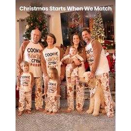 PATPAT Family Christmas Pajamas Matching Sets Gingerbread PJs for Family Cookie Baking Crew Holiday Sleepwear, Khaki Letter Print Xmas Pajama Sets for Baby, Kids, Adults, Couples with Socks