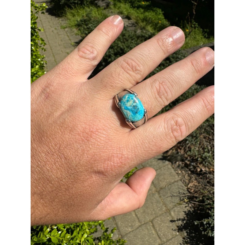 HarlemBling Blue Genuine Turquoise Mens Real Solid 925 Sterling Silver