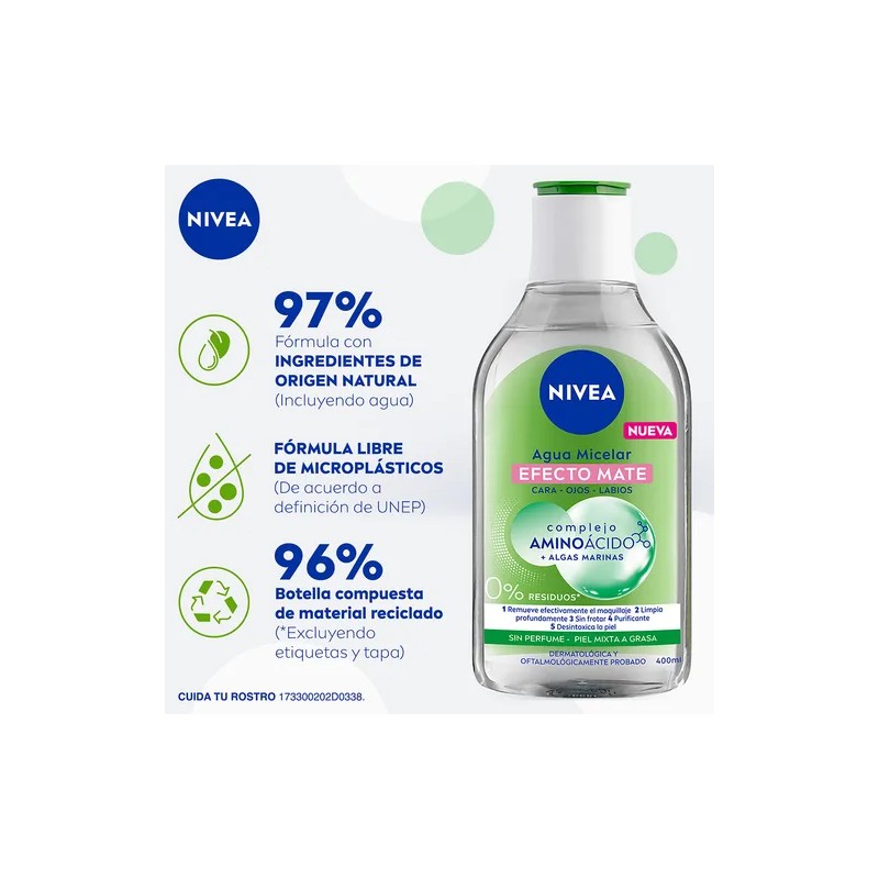 Agua Micelar Nivea Efecto Mate Complejo Aminoácido 400 Ml