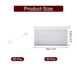 sourcing map 30pcs Wire Shelf Label Holder with Button Lock Design 3.5 x 2.2 Inch Plastic Reusable Basket Labels Tags Holders for Pantry Retail Supermarket Department Store, Clear