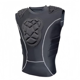 Topeter Sleeveless Compression Top w/Shock-Absorbing Chest, Ribs & Shoulder Guards for Football, Hockey, Rugby M Black