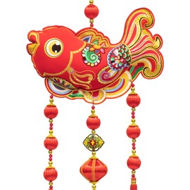 KI Store Chinese New Year Decorations Fish FU Spring Festival Hanging Decors Handmade for Wall Door Window