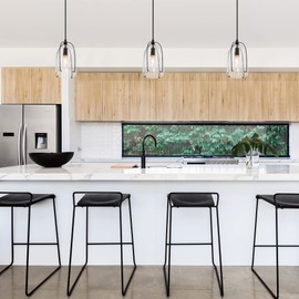 Optimant Lighting Modern Black Pendant Light with Seeded Glass Shade, Hanging Lighting Fixture for Kitchen Island, Dining Room, Living Room, Entryway, Stairway, Hallway