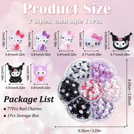 3D Hello Cat Nail Charms, 77Pcs Cartoon Little Cat Nail Art Charms, Kawaii Nail Decorations for Nail Art Supplies, 3D Cute Nail Gems Nail Charms Nail Decorations for Nail Art (Multi-Colored A)