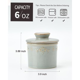 XELA Ceramic Butter Dish - French Butter Crock With Water Line - Keeps Your Butter Fresh and Spreadable - Vintage Turquoise