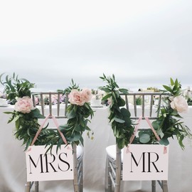 Ritzy Rose Mr & Mrs Signs for Wedding Reception Chair at Head Table - 11x8.5 in Banner Tailored with Your Preferred Paper, Ribbon and Font Color
