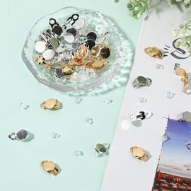 BLPRKOT Pack of 50 Stainless Steel Clip-On Earrings, Flat Round Ear Clips, Women's Tray Ear Clippers, Women's Without Pierced Earrings, Earring Accessories for Earrings, Clips, Jewellery Making, Craft