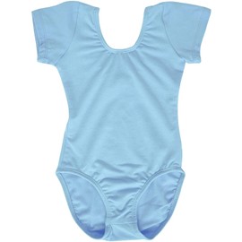Dancina Ballet Leotard Short Sleeve High Neckline Dance and Gymnastics Training 6 Light Blue
